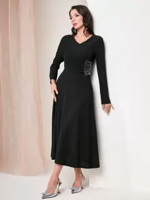 Modelyn Women's Pearl Bead Detail Sheath Dress - Black - View 6