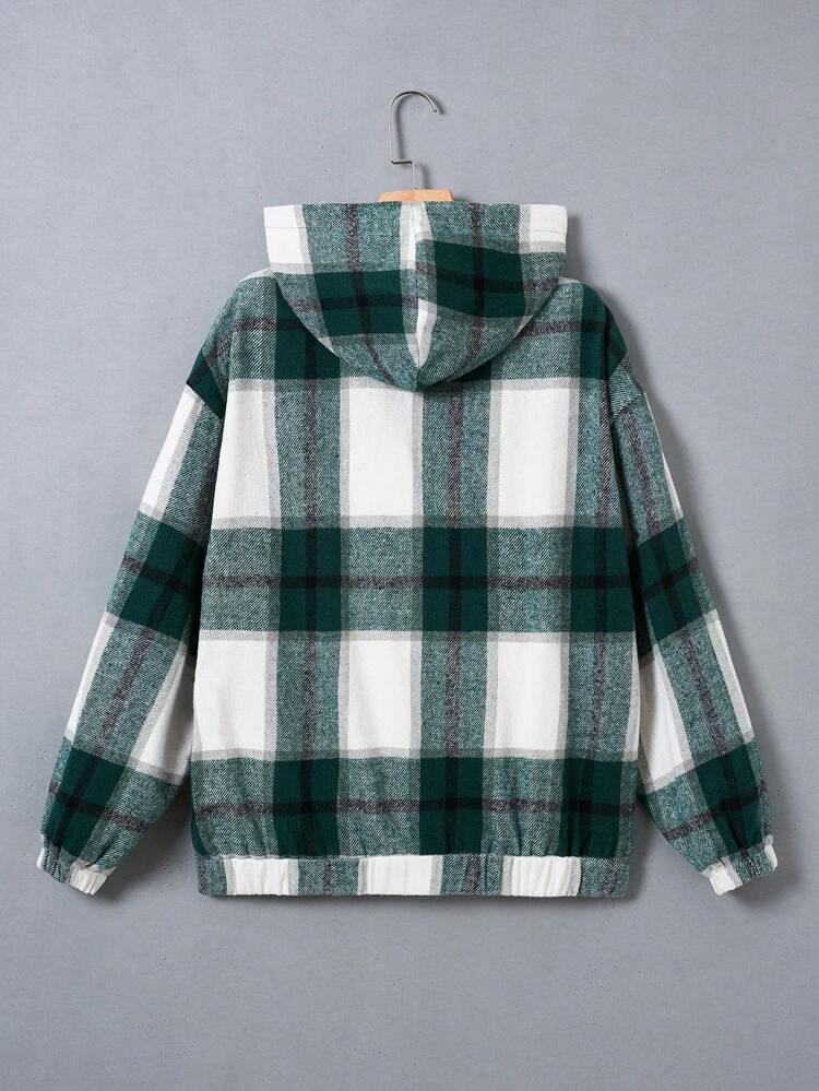 Plaid Print Drop Shoulder Hooded Overcoat
