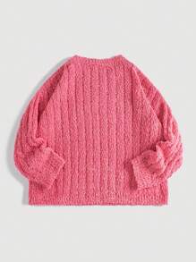 Flirla Plus Solid Ribbed Knit Sweater Knit Pullover Fall Winter Sweater - Hot Pink - View 6