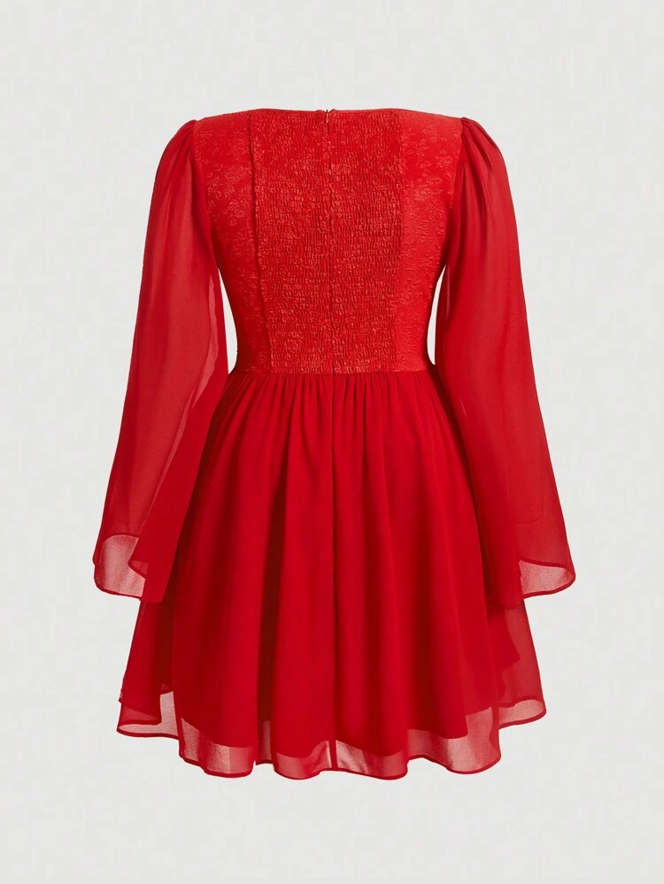 Plus Sweetheart Neck Flounce Sleeve Dress