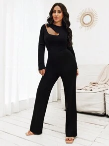 Zolique Cắt bỏ vai Chân bùng Áo liền quần - màu đen - Xem 3