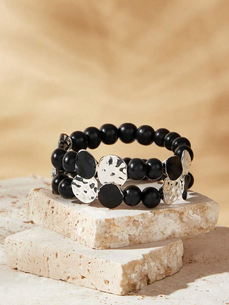 SHEIN VCAY Thủ công Pha lê đính cườm Vòng tay - Bạc - Xem 1