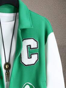 Manfinity Homme Men's Loose Fit Jacket With Letter Patches And Striped Trim With Drop Shoulder - Multicolor - View 4