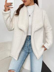 Chiquease Waterfall Collar Open Front Teddy Coat - Apricot - View 1