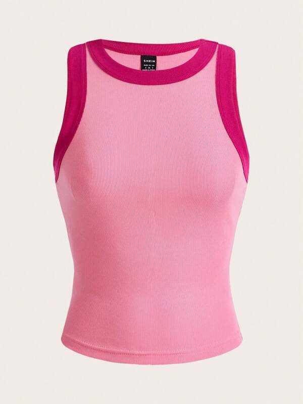 SHEIN BASICS Contrast Trim Ribbed Knit Tank Top
