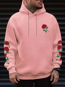 男士印花抽繩連帽衫 - 粉色 - 查看 1