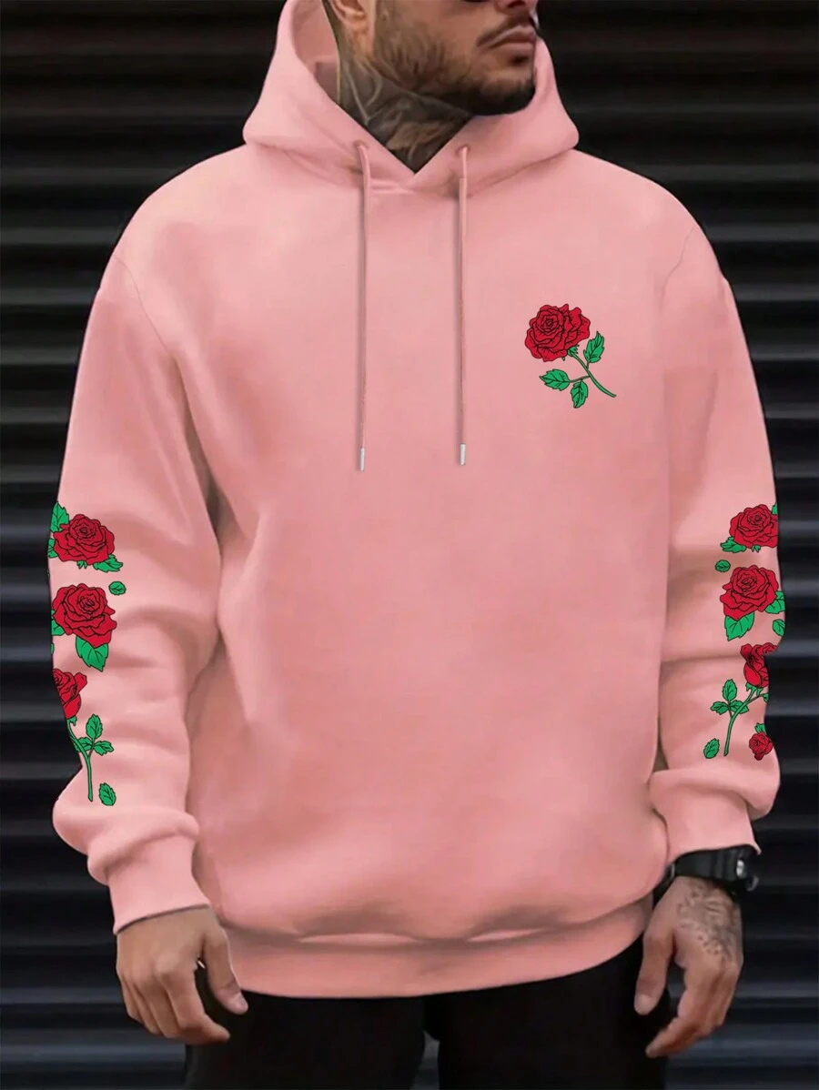 男士印花抽繩連帽衫 - 粉色 - 查看 1