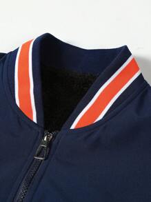 Manfinity Homme 1 件宽松男士圣诞印花拼色拉链夹棉外套