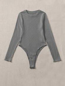 EURMUSE Body De Punto Acanalado De Color Liso - Gris - Ver 4