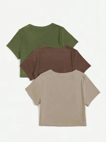SHEIN Essnce 大碼3入組素色短款T恤 - 彩色 - 查看 2