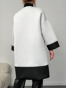 EURMUSE 女士羽絨褸,顏色拼塊,下擺式設計,雙口袋 - 黑與白 - 查看 2