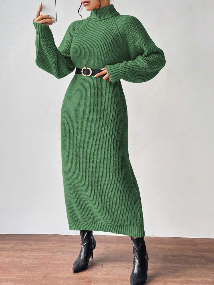 Turtleneck Raglan Sleeve Sweater Dress Without Belt Fall Winter Cloth For Women