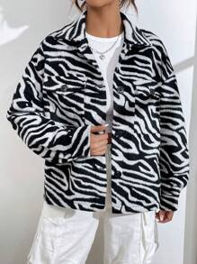 SHEIN EZwear Women's Regular Fit Black & White Coat - Black and White - View 5