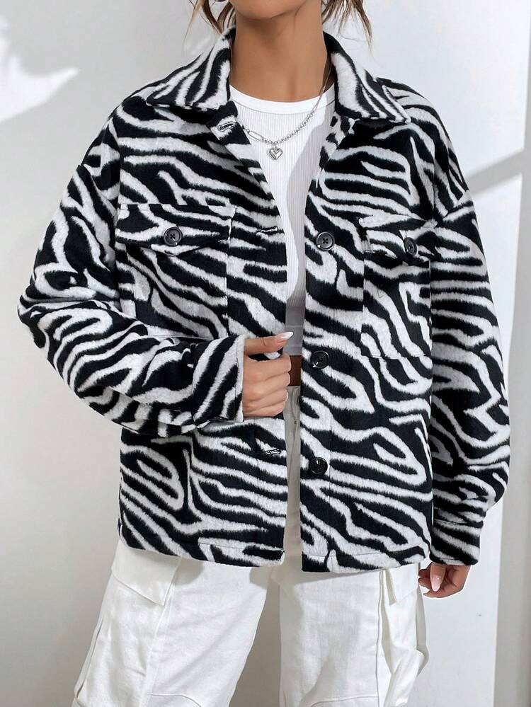 Women's Regular Fit Black & White Coat