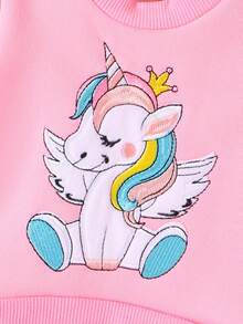 SHEIN 女嬰獨角獸印花套頭衫和運動褲&絨毛夾克背心 - 彩色 - 查看 3