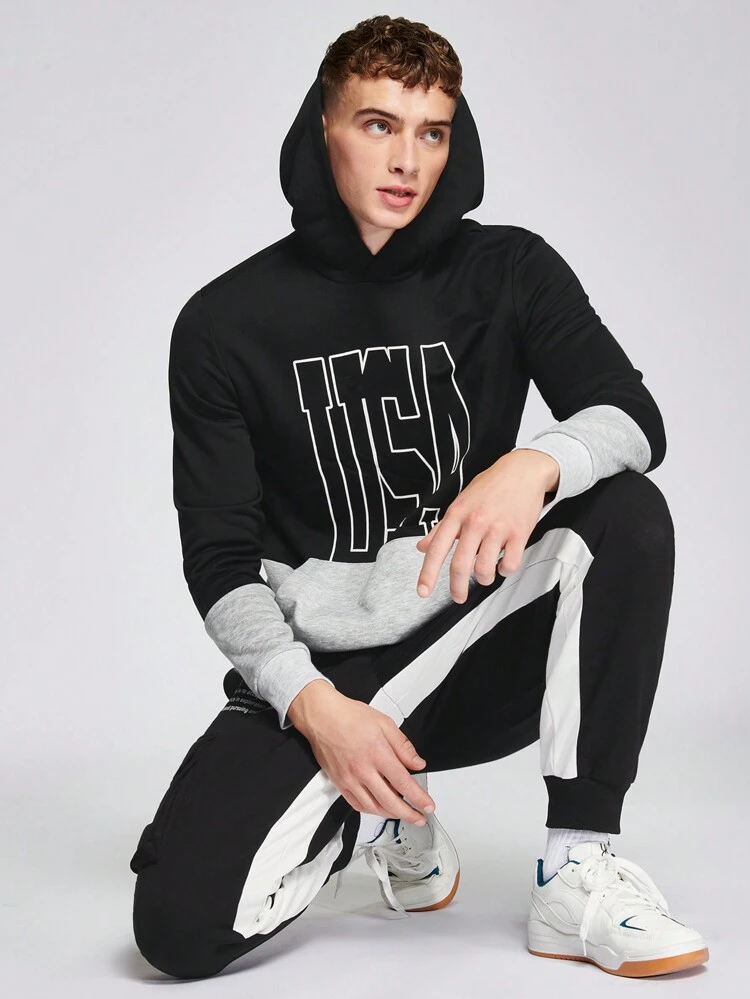 Men Slogan Graphic Flap Pocket Side Drawstring Waist Sweatpants