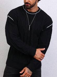 Manfinity Homme Hombres Jersey ribete en contraste de hombros caídos - Negro - Ver 5