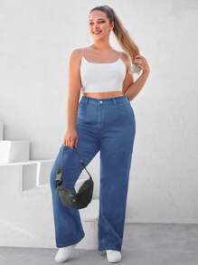 RueChic Plus Solid Straight Leg Jeans - Blue - View 5