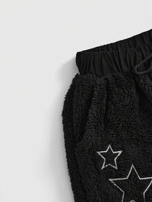 ROMWE Fairycore 星星刺繡腰部抽繩衛褲 - 黑色 - 查看 3