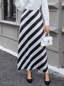 SHEIN Privé 女條紋裙 - 黑與白 - 查看 5