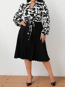 Celure Kích thước lớn Của phụ nữ Họa tiết Hình học Viền xếp Đầm - màu đen - Xem 3