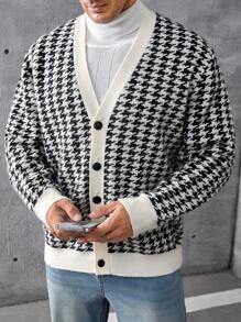 GENTILAND Hombres talla grande Cárdigan con patrón de hombros caídos - Blanco y Negro - Ver 1