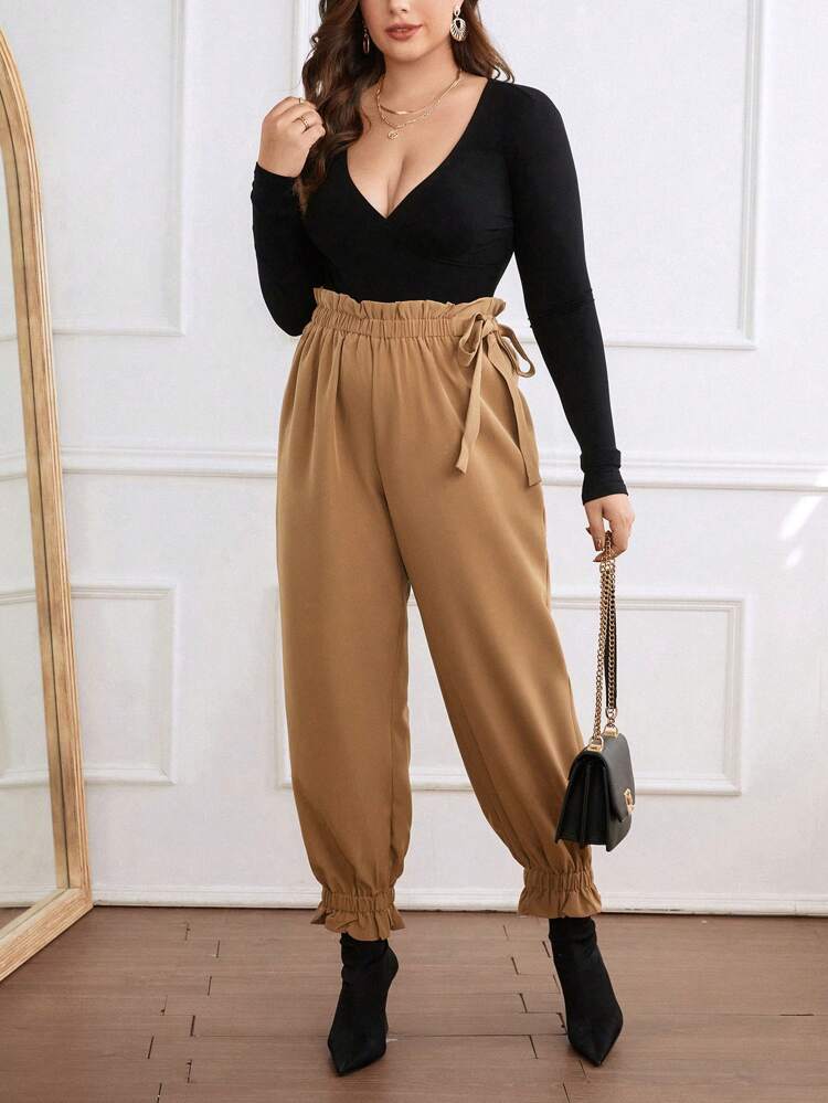 Plus Paperbag Waist Knot Side Pants