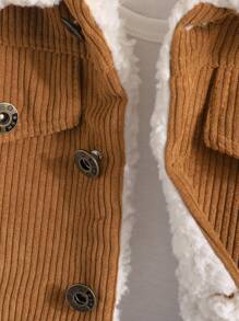 SHEIN 男嬰熊貼布細節毛絨內襯燈芯絨夾克