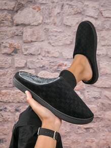 Men's Plush Indoor Slippers, Non-Slip, Dirt-Resistant, Winter Thickened, Black, Couple Slippers,Furry Shoes - Black - View 5