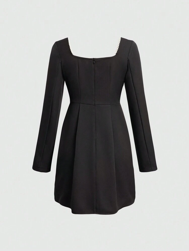 Beaded Collar A-line Dress