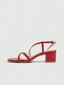 Ladies' High Heel Sandals - Red - View 3