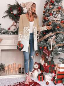 Chiquease Cárdigan con patrón de copos de nieve navideño - Caqui - Ver 3