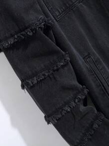 Manfinity Homme Men's Plus Size Turn-down Collar Denim Jacket With Pockets - Black - View 3