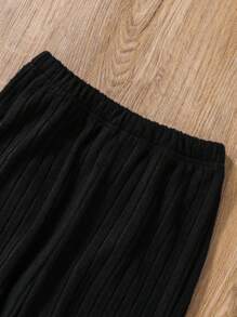 SHEIN Cô gái Tween Cổ giả Tay áo kèn  Áo thun & Quần ống loe - màu đen - Xem 5