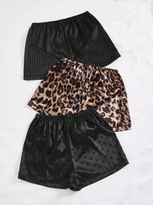 6件套翻领口袋贴布缎面睡衣套装/睡衣套装