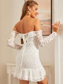 S BETRO Patchwork & Jacquard Bandeau Lace Dress - White - View 2