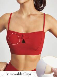 柔軟的成狀造型新年運動內衣,繡花扣紐,適用於輕度運動 - 紅色 - 查看 4