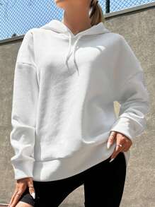EURMUSE Car & Letter Graphic Drop Shoulder Drawstring Hoodie - White - View 3