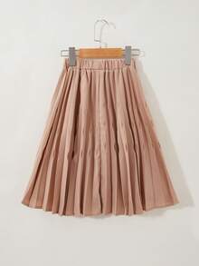 SHEIN Young Girl Solid Pleated Skirt - Apricot - View 2