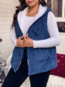 Calvaya 大码拉链连帽背心加厚棉服外套冬季 - 藍色 - 查看 3