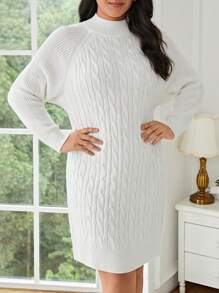 SHEIN Frenchy Hơn Xoắn Dan Tay Raglan Đầm Áo len - trắng - Xem 5