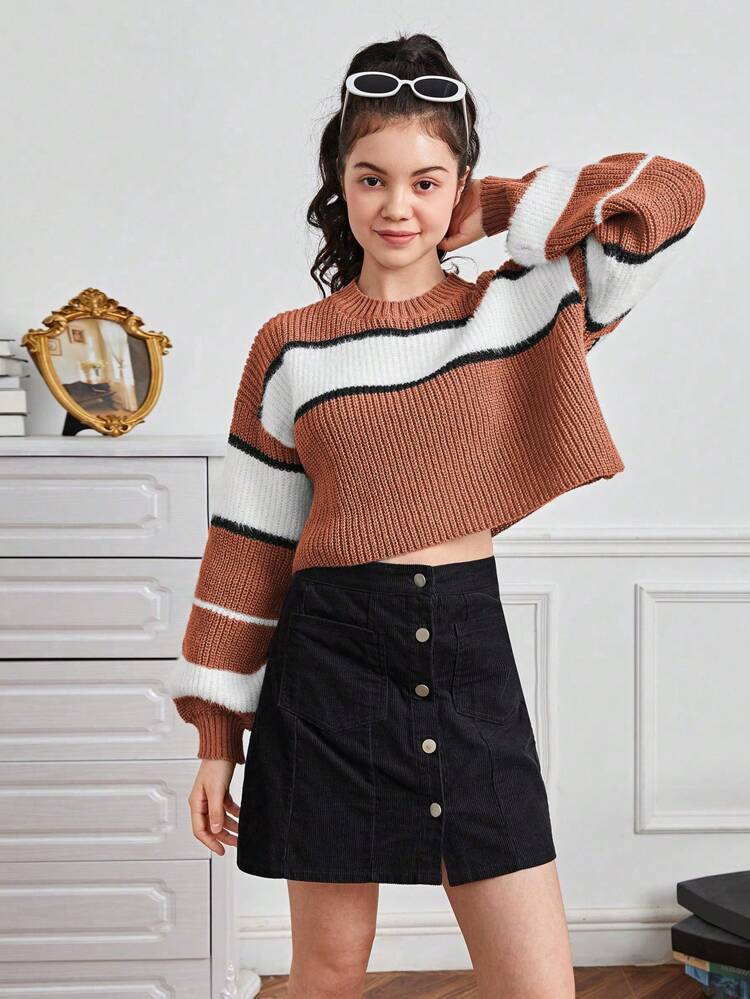 Teen Girl Colorblock Drop Shoulder Sweater