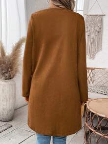 SHEIN Essnce 素色開門襟雙口袋開門襟外套不附腰帶 - 棕色 - 查看 2