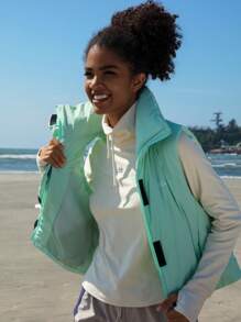 In My Nature 1pc Zip Up Letter Graphic Outdoor Vest Jacket - Green - View 6