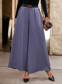 SHEIN Clasi Button Detail Wide Leg Pants - Dark Grey - View 4