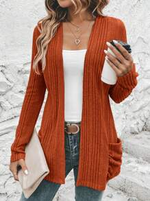 SHEIN LUNE Chất rắn Mở Mặt trước Vá Túi áo - Cà phê nâu - Xem 7