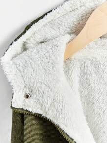 男大童翻蓋口袋毛絨內襯連帽外套 - 軍綠色 - 查看 3