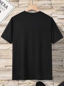 Hombres talla grande Camiseta con estampado de slogan - Negro - Ver 2