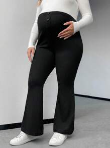 SHEIN Maternity Plus Size Adjustable Waist Flare Pants - Black - View 3
