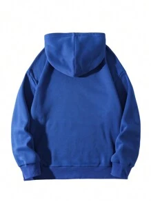 Men's Thermal Lined Hoodie With David Letter Print - Blue - View 2